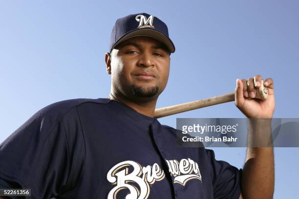 Carlos Lee of the Milwaukee Brewers poses for a portrait during Brewers Photo Day at Maryvale Baseball Park on March 1, 2005 in Phoenix, Arizona.
