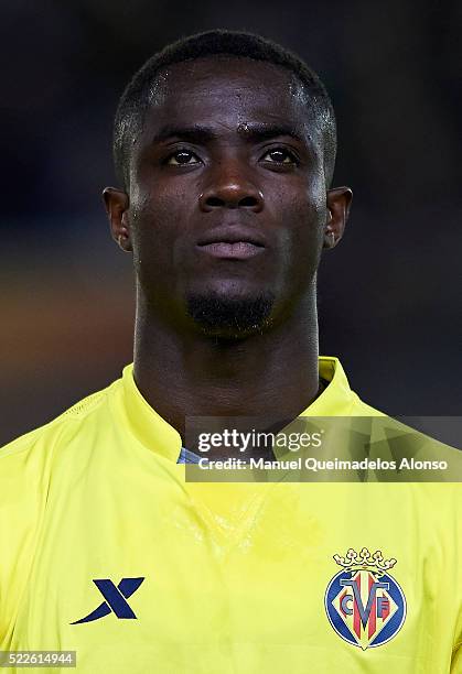 Eric Bertrand Bailly of Villarreal looks on prior to the UEFA Europa League Quarter Final first leg match between Villarreal CF and Sparta Prague at...