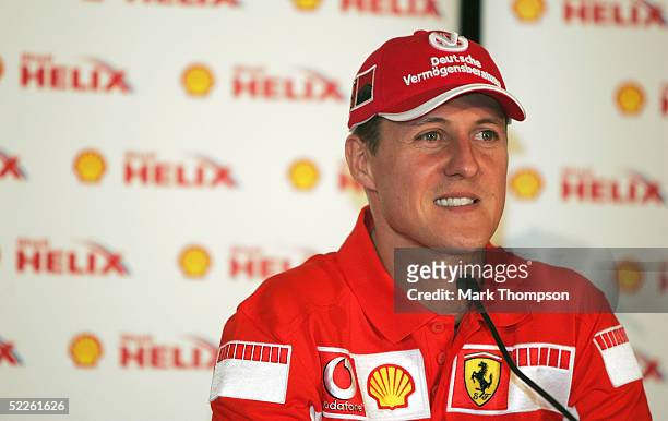 Michael Schumacher of Germany and Ferrari at a Shell press conference at Melboune Town Hall prior to the Australian Formula One Grand Prix at the...