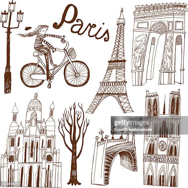 paris in france monuments: eiffel tower, arc de triomphe - basilica 幅插畫檔、美工圖案、卡通及圖標