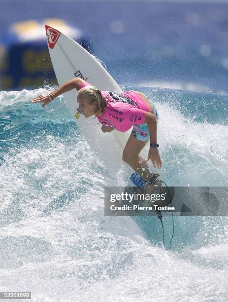 World number three Australian Chelsea Georgeson competes in the Roxy Pro on March 2, 2005 at Snapper Rocks on the Gold Coast of Australia. The Roxy...