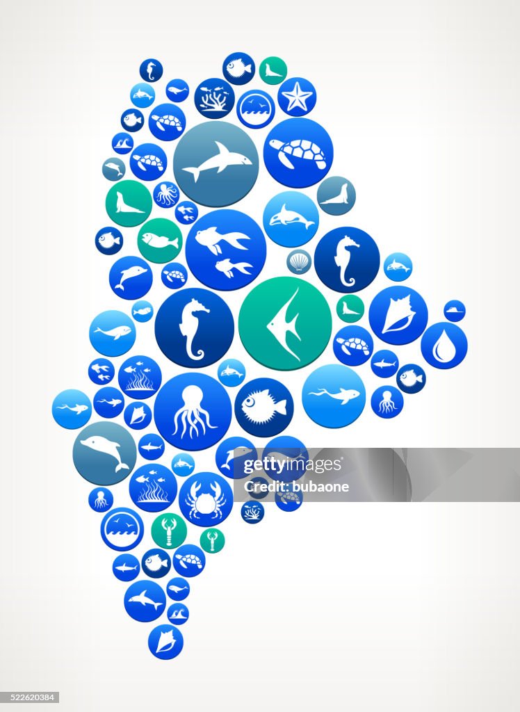 Maine Sea and Marine Life Button Pattern