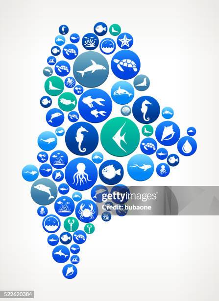 maine sea and marine life button pattern - new england aquarium stock illustrations