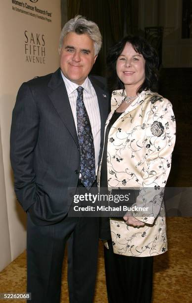 Television personality Jay Leno and wife Mavis Nicholson arrive at Saks Fifth Avenue's Unforgettable Evening honoring Lance Armstrong at the Beverly...