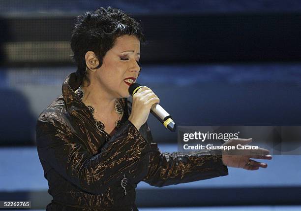 Italian singer Antonella Ruggiero performs at the first day of the San Remo Festival at the Ariston Theatre on March 1, 2005 in San Remo, Italy. The...