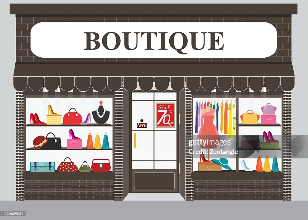 Cloth Store Building Clothing Store Building And Interior With Products On Shelves High-Res ...