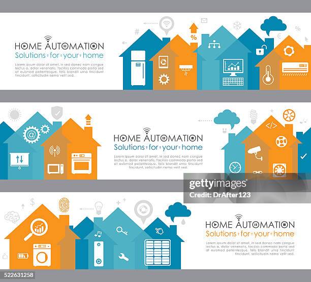 home automation banners - efficient hvac system stock illustrations