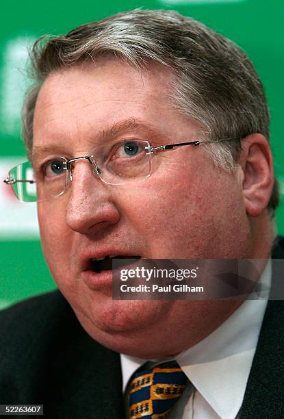 David Collier, chief executive of the ECB, talks to the press during an ECB and npower press conference to announce npower as the title sponsor of...