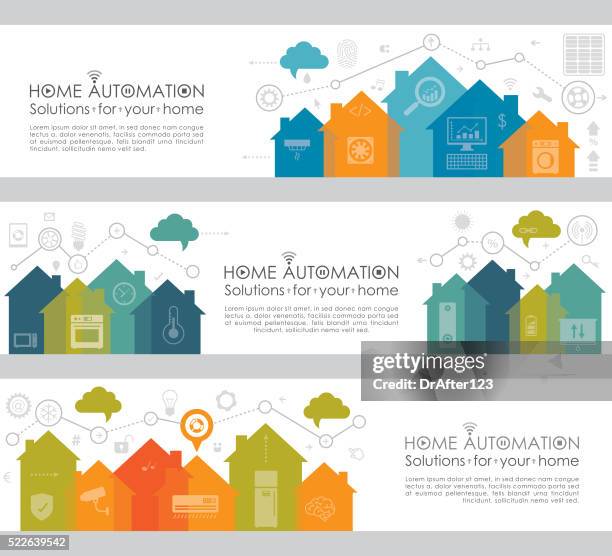 three different home automation banners - blue ventilation stock illustrations