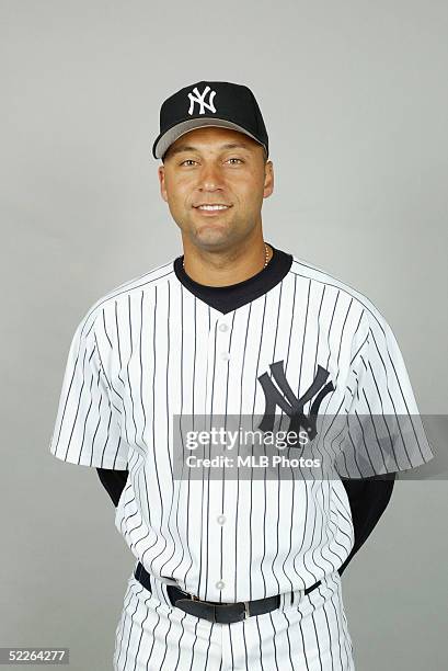 Derek Jeter of the New York Yankees poses for a portrait during photo day at Legends Field on February 25, 2005 in Tampa, Florida.