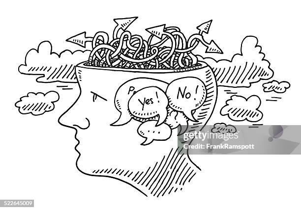 thinking uncertainty concept head drawing - differentiation clipart stock illustrations