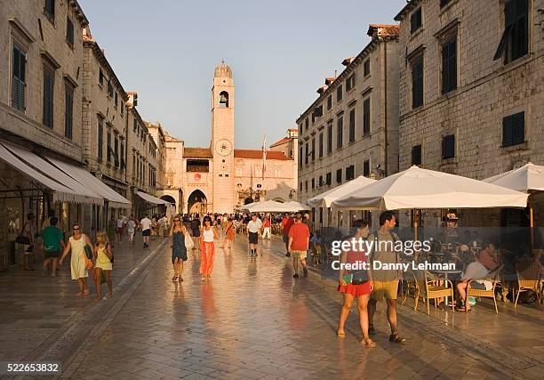 people strolling on main street in dubrovnik's old town - dubrovnik ストックフォトと画像