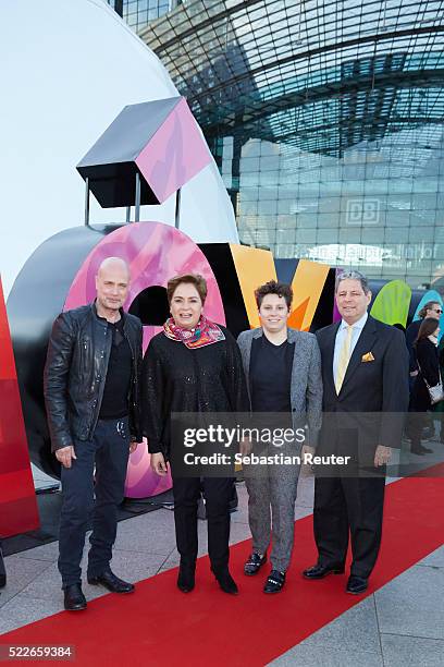 Christian Berkel, mexican ambassador to Berlin Patricia Espinosa and guests are seen during the interactive exhibition 'Discover Mexico' at...