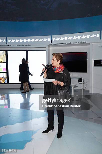 The mexican ambassador to Berlin Patricia Espinosa is seen during the interactive exhibition 'Discover Mexico' at Washingtonplatz on April 20, 2016...