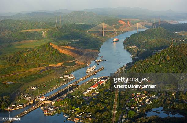 pedro miguel locks and centennial bridge - panama stock pictures, royalty-free photos & images