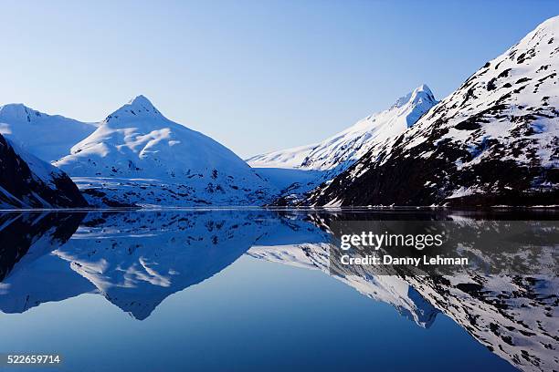 portage glacier reflecting in lake - portage glacier stock pictures, royalty-free photos & images