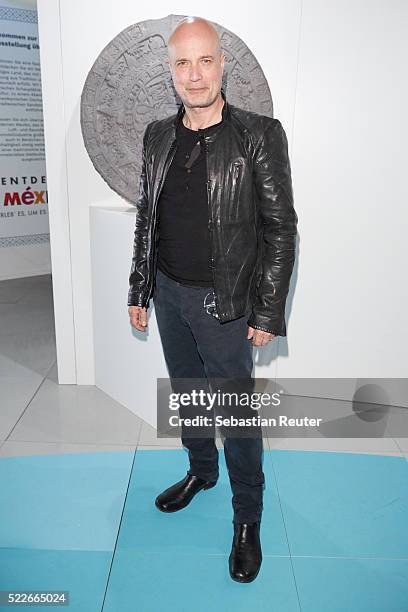 Christian Berkel is seen during the interactive exhibition 'Discover Mexico' at Washingtonplatz on April 20, 2016 in Berlin, Germany. The exhibition...