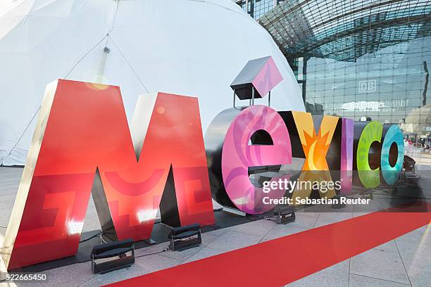 General view of the venue during the interactive exhibition 'Discover Mexico' at Washingtonplatz on April 20, 2016 in Berlin, Germany. The exhibition...