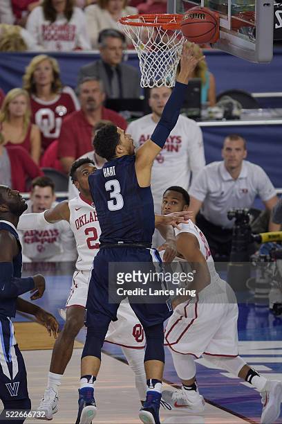 Josh Hart of the Villanova Wildcats puts up a shot against the Oklahoma Sooners during the 2016 NCAA Men's Final Four Semifinal at NRG Stadium on...