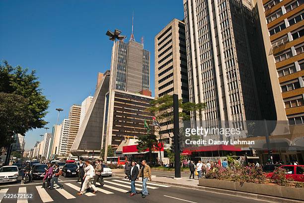 heart of sao paulo's financial and cultural district, paulista avenue or avenida paulista, brazil - são paulo fotografías e imágenes de stock