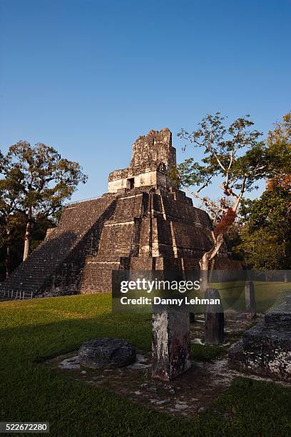 temple ii in the great plaza at tikal - tikal stock pictures, royalty-free photos & images