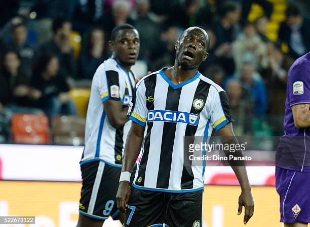 Emmanuel Agyemang Badu of Udinese calcio reacts during the Serie A match between Udinese Calcio and ACF Fiorentina at Stadio Friuli on April 20, 2016...