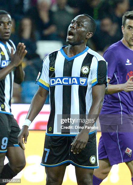 Emmanuel Agyemang Badu of Udinese calcio reacts during the Serie A match between Udinese Calcio and ACF Fiorentina at Stadio Friuli on April 20, 2016...