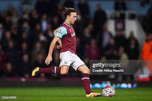 Mark Noble of West Ham United scores his second penalty during the Barclays Premier League match between West Ham United and Watford at the Boleyn...