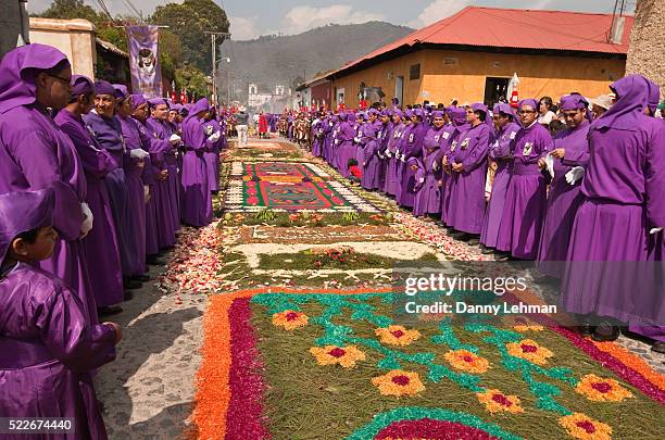 alfombras created for holy week and easter celebrations in antigua - guatemala traditional clothing stock pictures, royalty-free photos & images