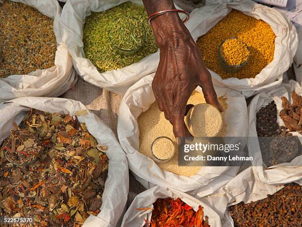 old delhi spice market where herbs and spices are sold - delhi market stock pictures, royalty-free photos & images