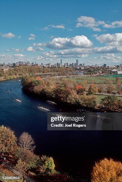 rowing, the head of the charles regatta, boston - head of the charles regatta stockfoto's en -beelden