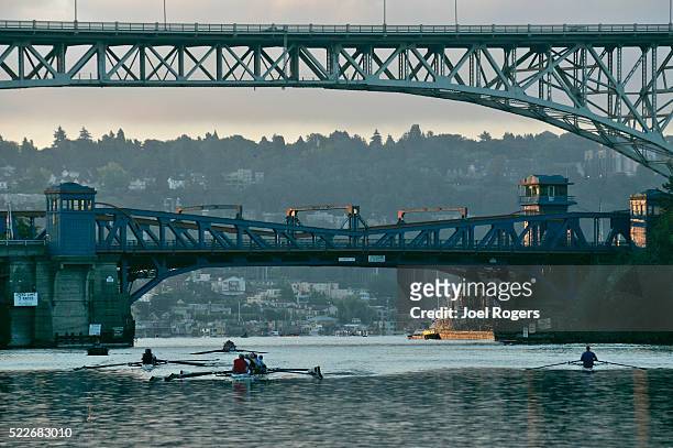 seattle, bridges, rowers, - seattle stock pictures, royalty-free photos & images