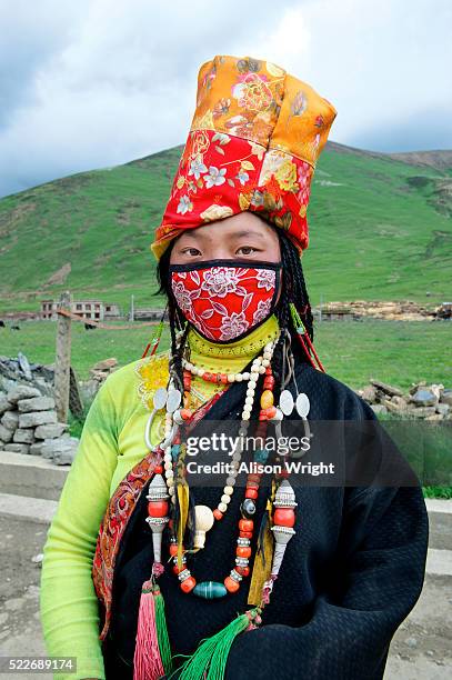 tibetan nomad girl in degang valley - kham stock pictures, royalty-free photos & images