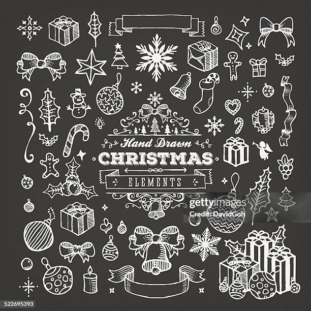 stockillustraties, clipart, cartoons en iconen met hand drawn blackboard christmas elements - doodle gifts