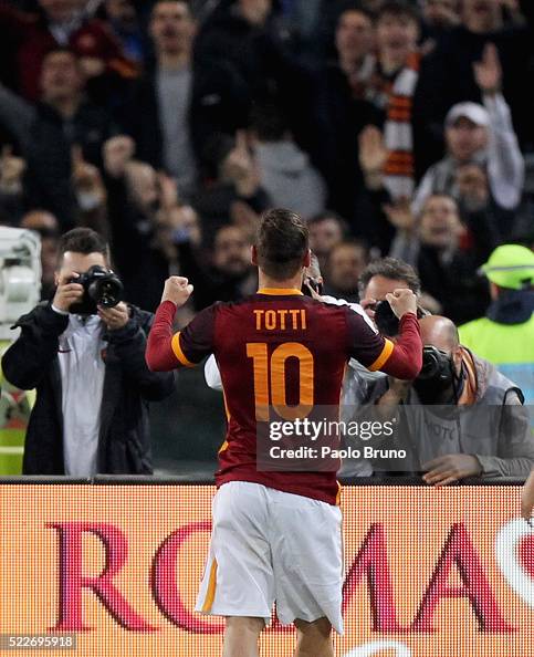 As Roma Totti Francesco Totti of AS Roma celebrates after scoring the team's third ...