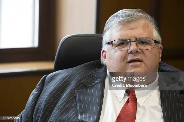 Agustin Carstens, governor of Mexico's central bank, Banco de Mexico, speaks during an interview at the bank's headquarters in Mexico City, Mexico,...