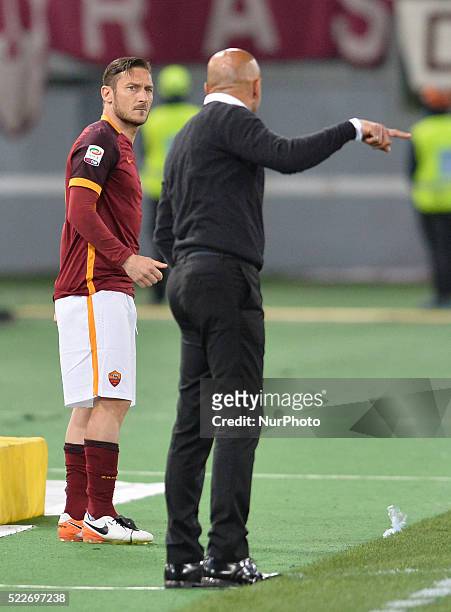 Francesco Totti, Luciano Spalletti during the Italian Serie A football match A.S. Roma vs F.C. Torino at the Olympic Stadium in Rome, on april 20,...