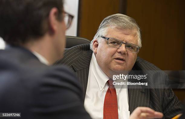 Agustin Carstens, governor of Mexico's central bank, Banco de Mexico, speaks during an interview at the bank's headquarters in Mexico City, Mexico,...