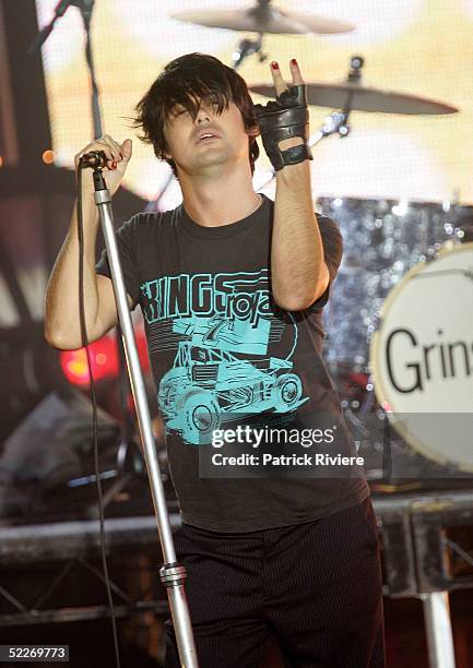 Singer Phil Jamieson of Grinspoon performs on stage at the inaugural MTV Australia Video Music Awards at Luna Park on March 3, 2005 in Sydney,...