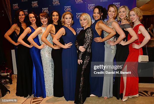 Sheridan Smith poses with cast members Kelly Homewood, Leah Harris, Emma Caffrey, Sanchia Amber Clarke, Natasha Barnes, Joelle Dyson, Sammy Kelly,...