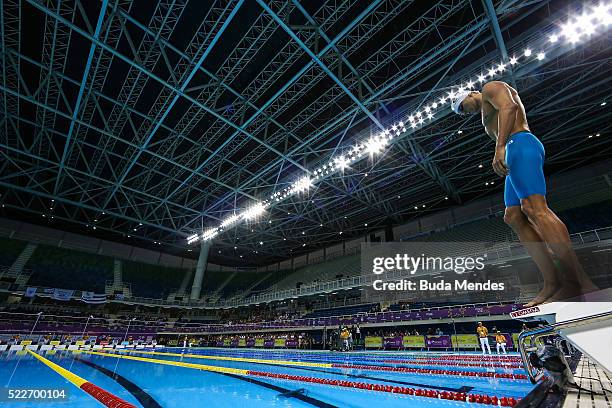 Cesar Cielo of Brazil swims the Men's 50m Freestyle finals during the Maria Lenk Trophy competition at the Aquece Rio Test Event for the Rio 2016...