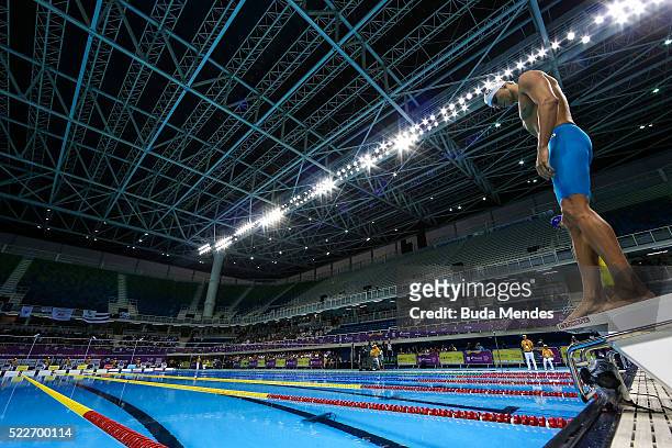 Cesar Cielo of Brazil swims the Men's 50m Freestyle finals during the Maria Lenk Trophy competition at the Aquece Rio Test Event for the Rio 2016...