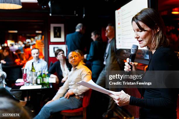 Susie Dent during the Smartest in Media Quiz at Advertising Week Europe 2016 at Ronnie Scott's on April 20, 2016 in London, England.