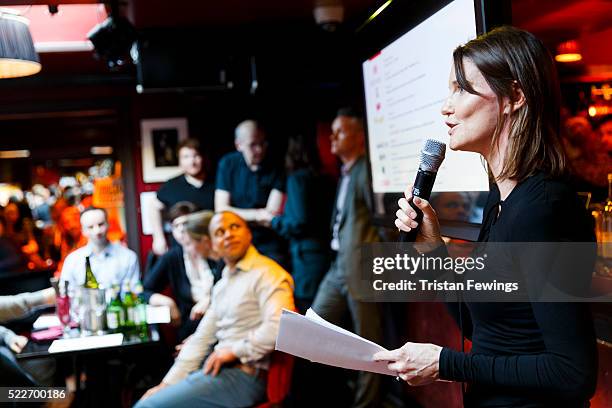 Susie Dent during the Smartest in Media Quiz at Advertising Week Europe 2016 at Ronnie Scott's on April 20, 2016 in London, England.