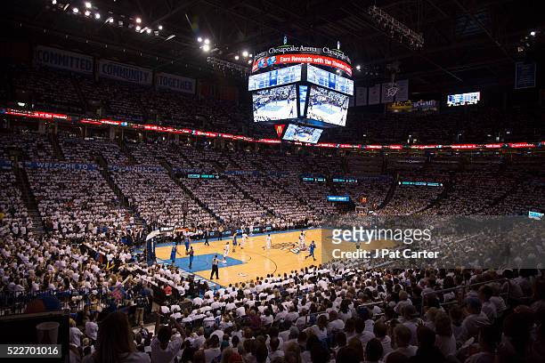 Fans watch game action between the Dallas Mavericks and Oklaoma City Thunder during the second half of Game Two of the Western Conference...