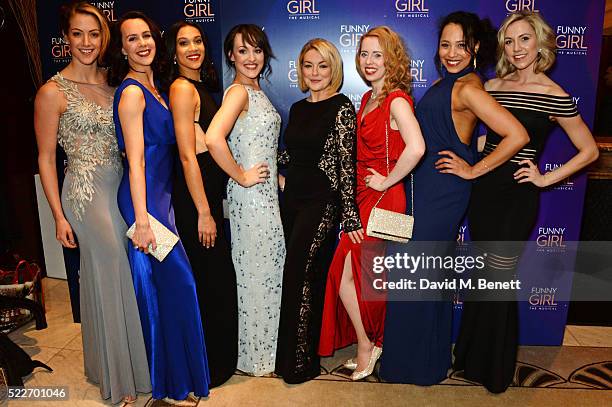 Sheridan Smith poses with cast members Sammy Kelly, Leah Harris, Sanchia Amber Clarke, Emma Caffrey, Clare Rickard, Joelle Dyson and Rebecca Fennelly...