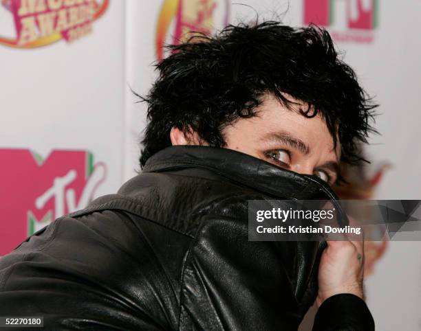 Billie Joe Armstrong of Green Day poses in the media room at the inaugural MTV Australia Video Music Awards at Luna Park on March 3, 2005 in Sydney,...