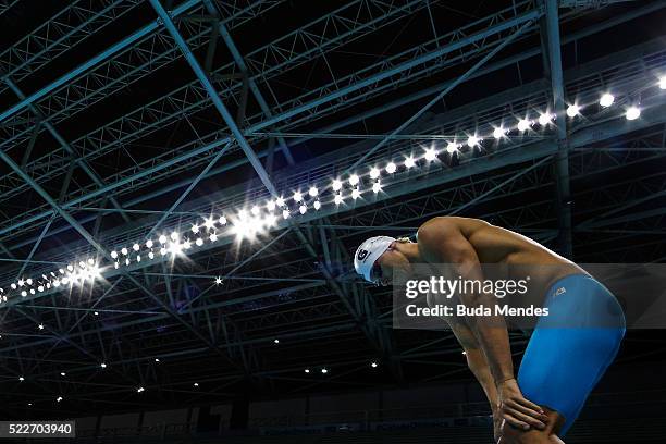 Cesar Cielo of Brazil swims the Men's 50m Freestyle finals during the Maria Lenk Trophy competition at the Aquece Rio Test Event for the Rio 2016...