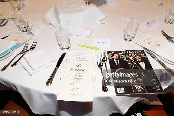 The dining set up on display during the 2nd annual Los Angeles Fatherhood Lunch to benefit GOOD+FOUNDATION at The Palm Restaurant on April 20, 2016...