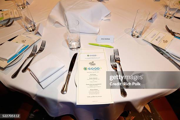 The dining set up on display during the 2nd annual Los Angeles Fatherhood Lunch to benefit GOOD+FOUNDATION at The Palm Restaurant on April 20, 2016...